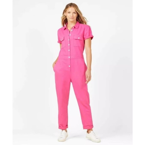 Outerknown SEA suit pink utility jumpsuit linen blend size Small NWT - Picture 1 of 12